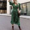 Threadbare Women's Green Leopard Print Midi Wrap Dress