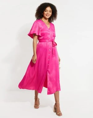 Threadbare Women's Pink Satin Button Down Midi Dress 3 Threadbare Women's Pink Satin Button Down Midi Dress - Image 3