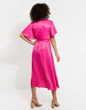 Threadbare Women's Pink Satin Button Down Midi Dress 2 Threadbare Women's Pink Satin Button Down Midi Dress - Image 2
