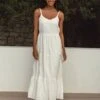 Threadbare Women's White Broderie Anglaise Cami Strap Tiered Midi Dress