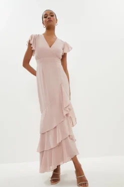 Coast Tiered Hem Ruffle Maxi Bridesmaid Dress, Light Blush/Nude