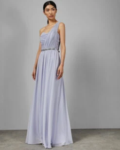 Ted Baker FINELLA One Shoulder Maxi Bridesmaid Dress, Pale Blue/Lilac