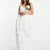 Vila Bridal Cami Smock Dress With Tiered Skirt In Light Floral, Ivory
