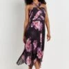 Wallis Black & Pink Floral Pleated Halterneck Dress, Multi