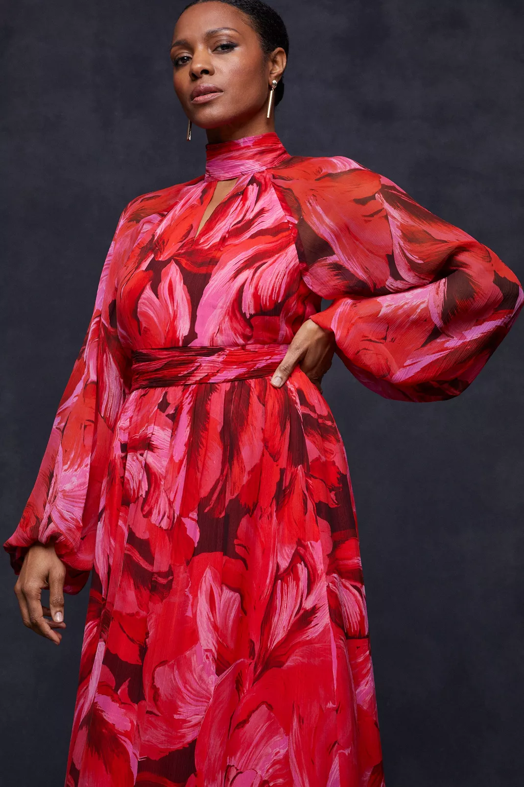 Wallis Feather Print Tie Back Midi Dress, Red/Pink 1 Wallis Feather Print Tie Back Midi Dress, Red/Pink