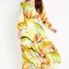 Wallis Lime Abstract Tiered Maxi Dress, Yellow/Orange/Multi