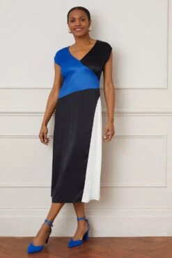 Wallis Premium Satin Colourblock Midi Dress, Cobalt Blue/Black/White -EleganceWear Store wallis premium satin colourblock midi dress cobalt blue black white1