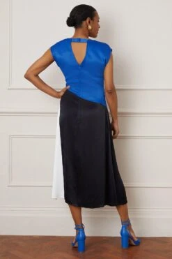 Wallis Premium Satin Colourblock Midi Dress, Cobalt Blue/Black/White -EleganceWear Store wallis premium satin colourblock midi dress cobalt blue black white2