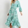 Wallis Mint Summer Paisley Layered Hem Dress, Mint Green