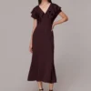 Whistles Adeline Frill Midi Bridesmaid Dress, Aubergine