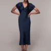 Whistles Adeline Frill Midi Bridesmaid Dress, Navy Blue
