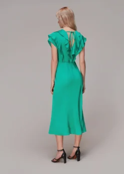 Whistles Adeline Frill Midi Dress, Green -EleganceWear Store whistles adeline frill midi dress green1