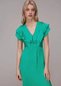 Whistles Adeline Frill Midi Dress, Green -EleganceWear Store whistles adeline frill midi dress green3