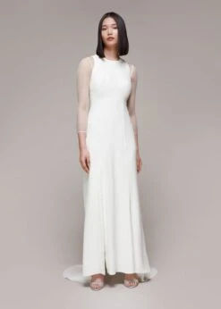 Whistles Cecilia Dobby Sheer Sleeve Wedding Dress, Ivory
