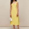 Whistles Forget Me Not Print Midi Dress, Yellow
