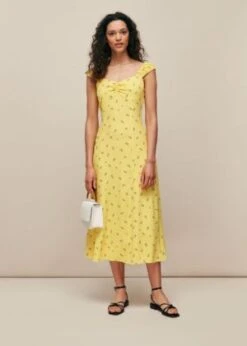 Whistles Forget Me Not Print Midi Dress, Yellow