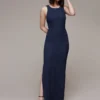 Whistles Lace Tie Back Maxi Bridesmaid Dress, Navy Blue
