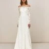 Whistles Melba Bardot Lace Sleeve Wedding Dress, Ivory