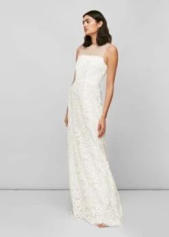 Whistles Therese Sheer Lace Wedding Dress, Ivory