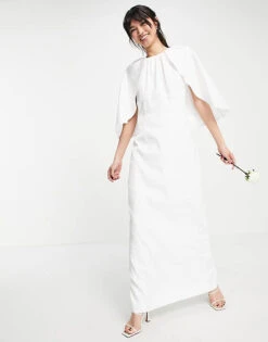 Y.A.S Bridal Maxi Dress With Cape Detail In White